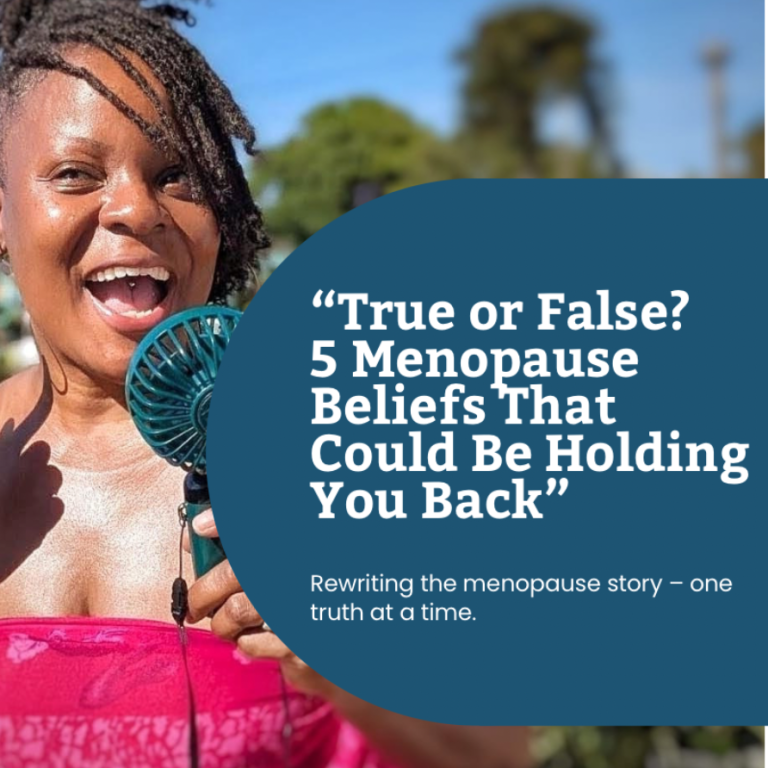 "Sophia smiling in the sun with greenery behind her, promoting menopause support myths and truths."